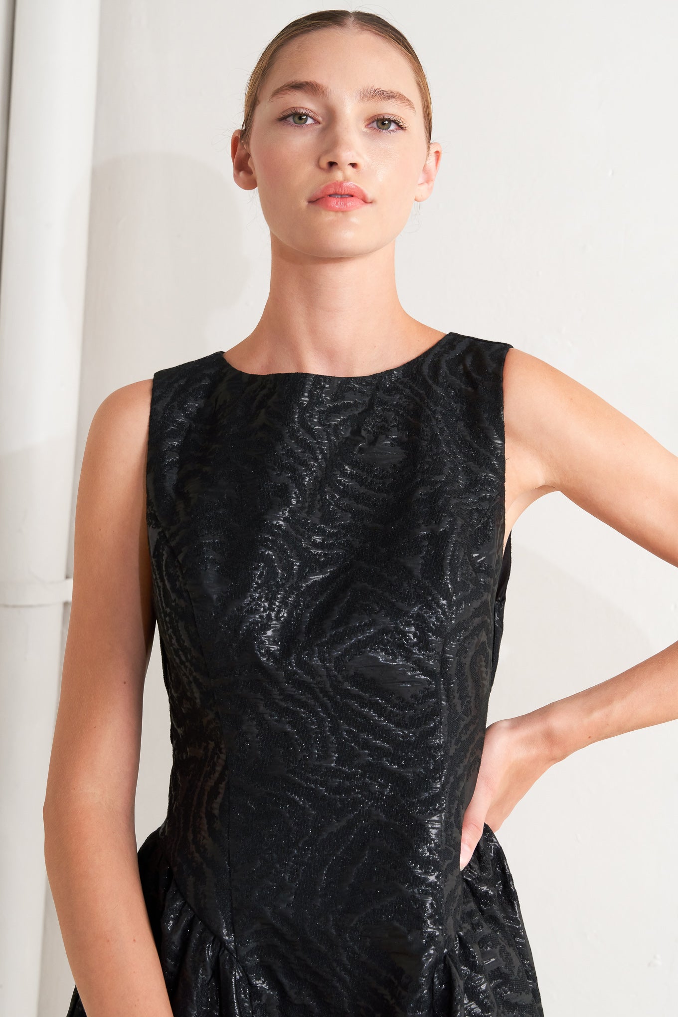 CHECK YOURSELF BLACK WOVEN MIDI DRESS
