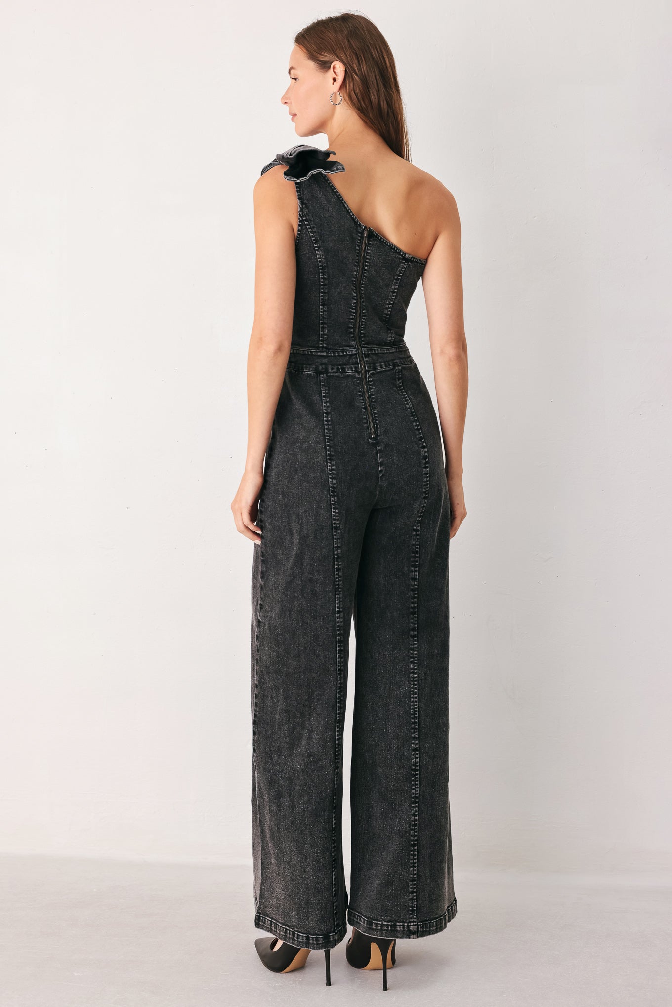 GRAPHITE PETAL EDGE DENIM JUMPSUIT