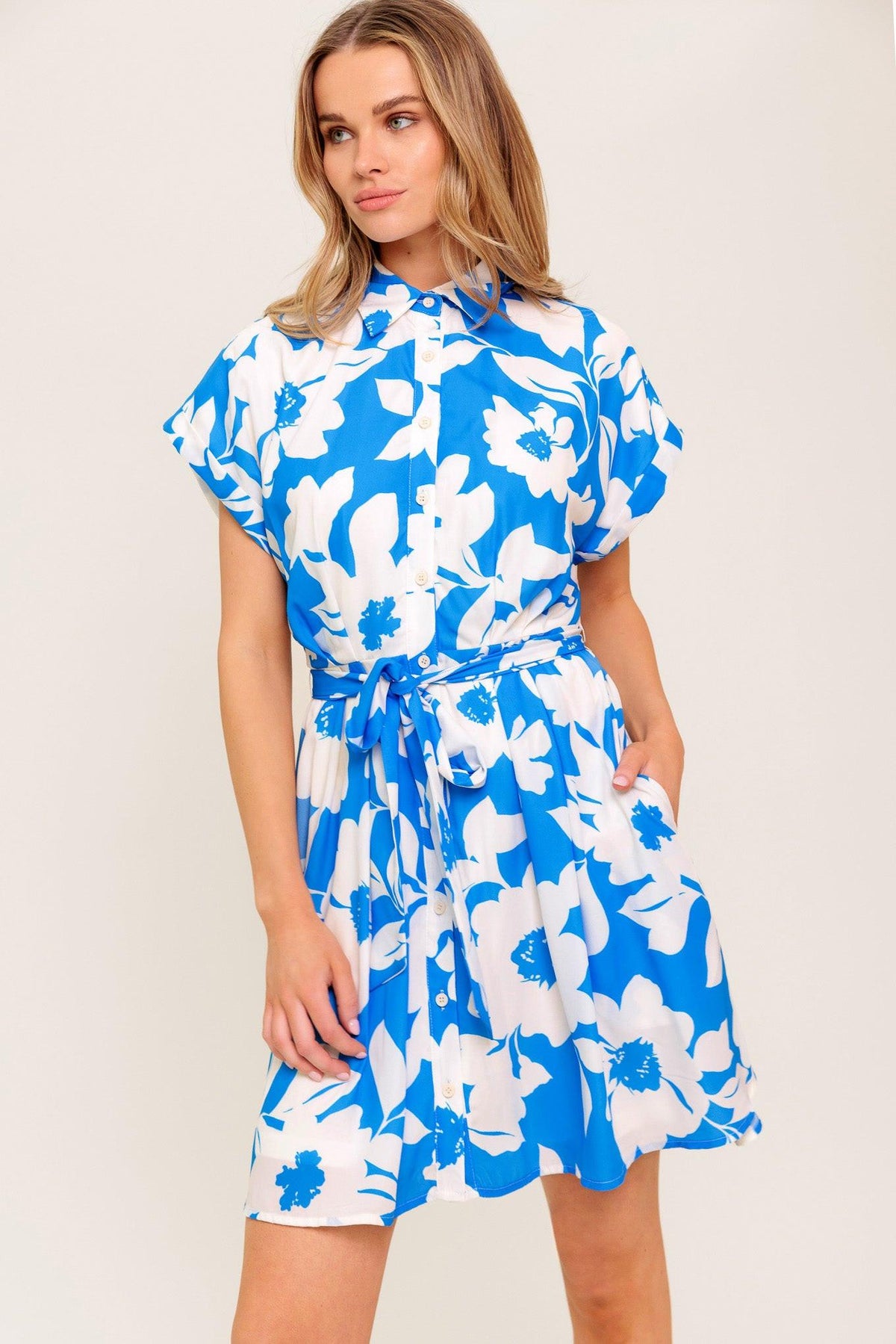 CITRUS CRUSH BLUE WOVEN MINI DRESS