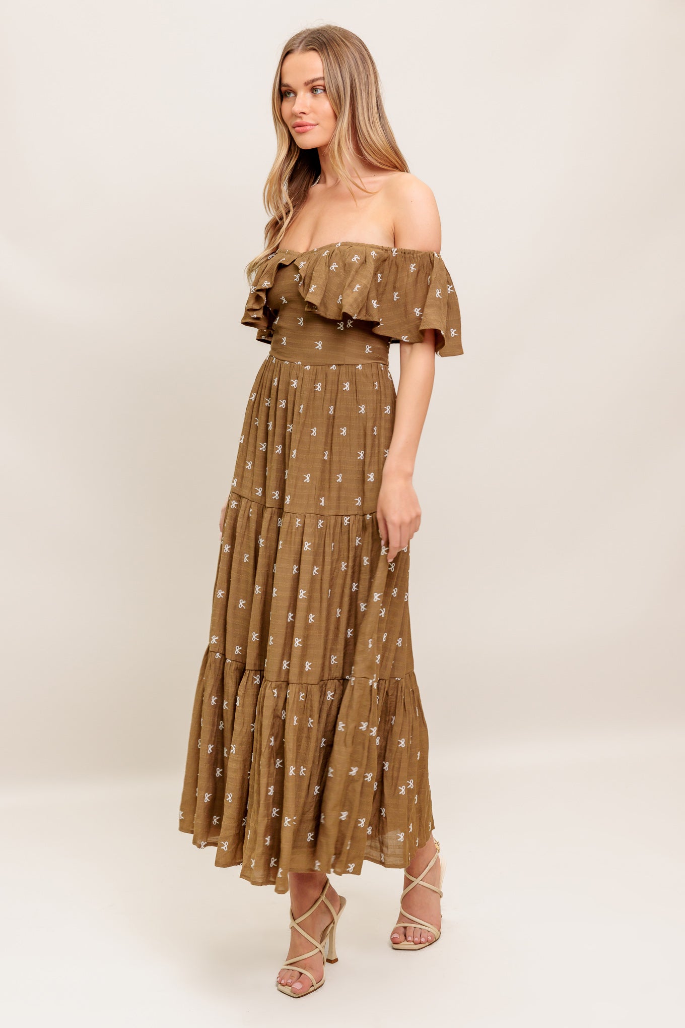 BELLE AMOUR BROWN WOVEN MIDI DRESS