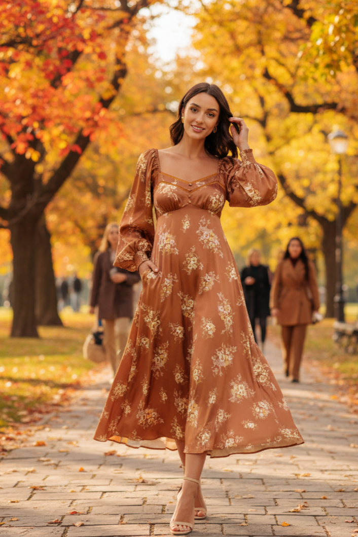 CARAMEL SUNSET WOVEN MIDI DRESS