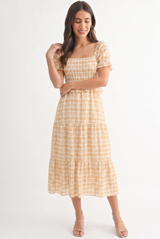 THE AUTUMN CHARM PLAID MIDI DRESS