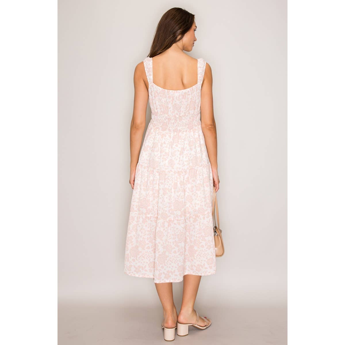 PINKY FLOWERS LINED MIDI DRESS