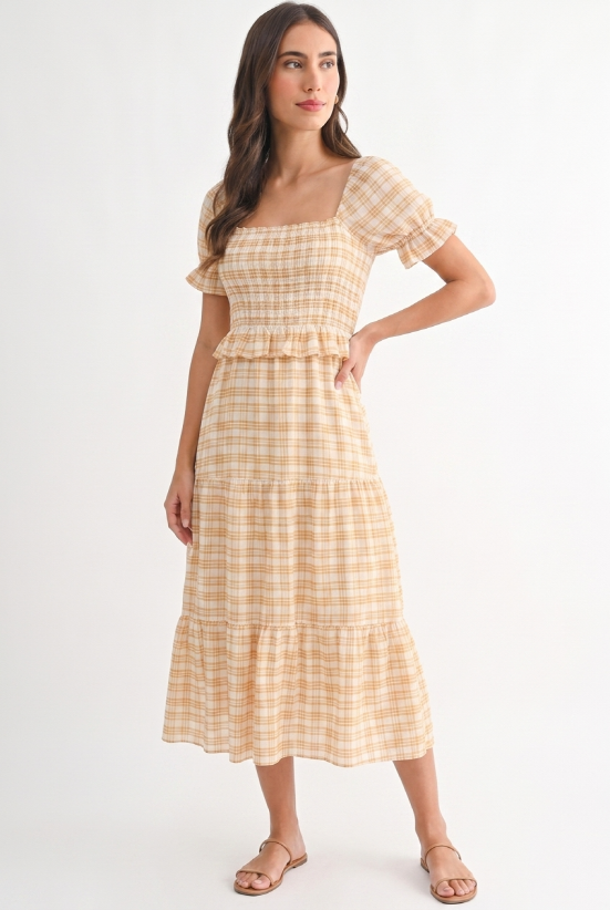 THE AUTUMN CHARM PLAID MIDI DRESS