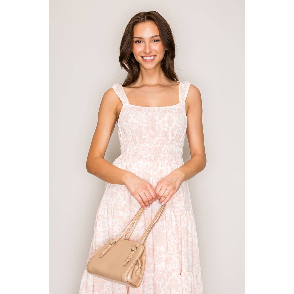 PINKY FLOWERS LINED MIDI DRESS