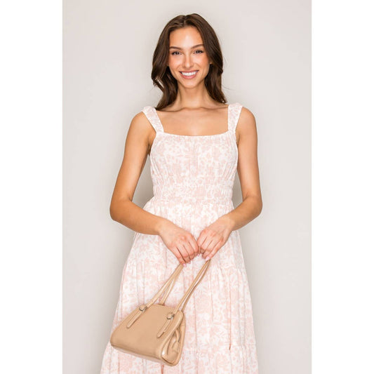 PINKY FLOWERS LINED MIDI DRESS