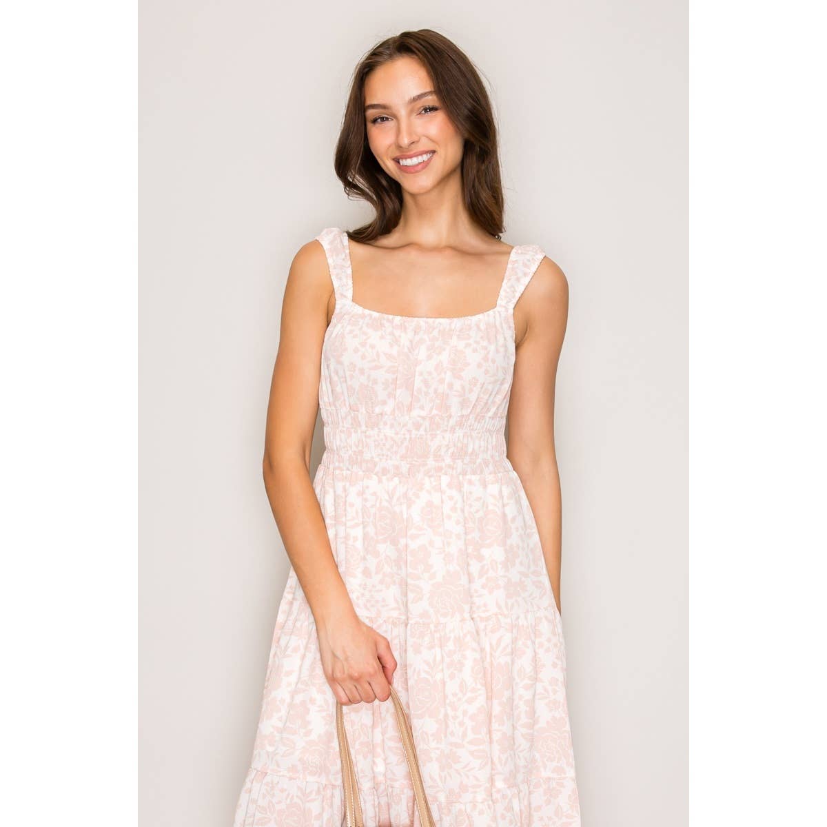 PINKY FLOWERS LINED MIDI DRESS