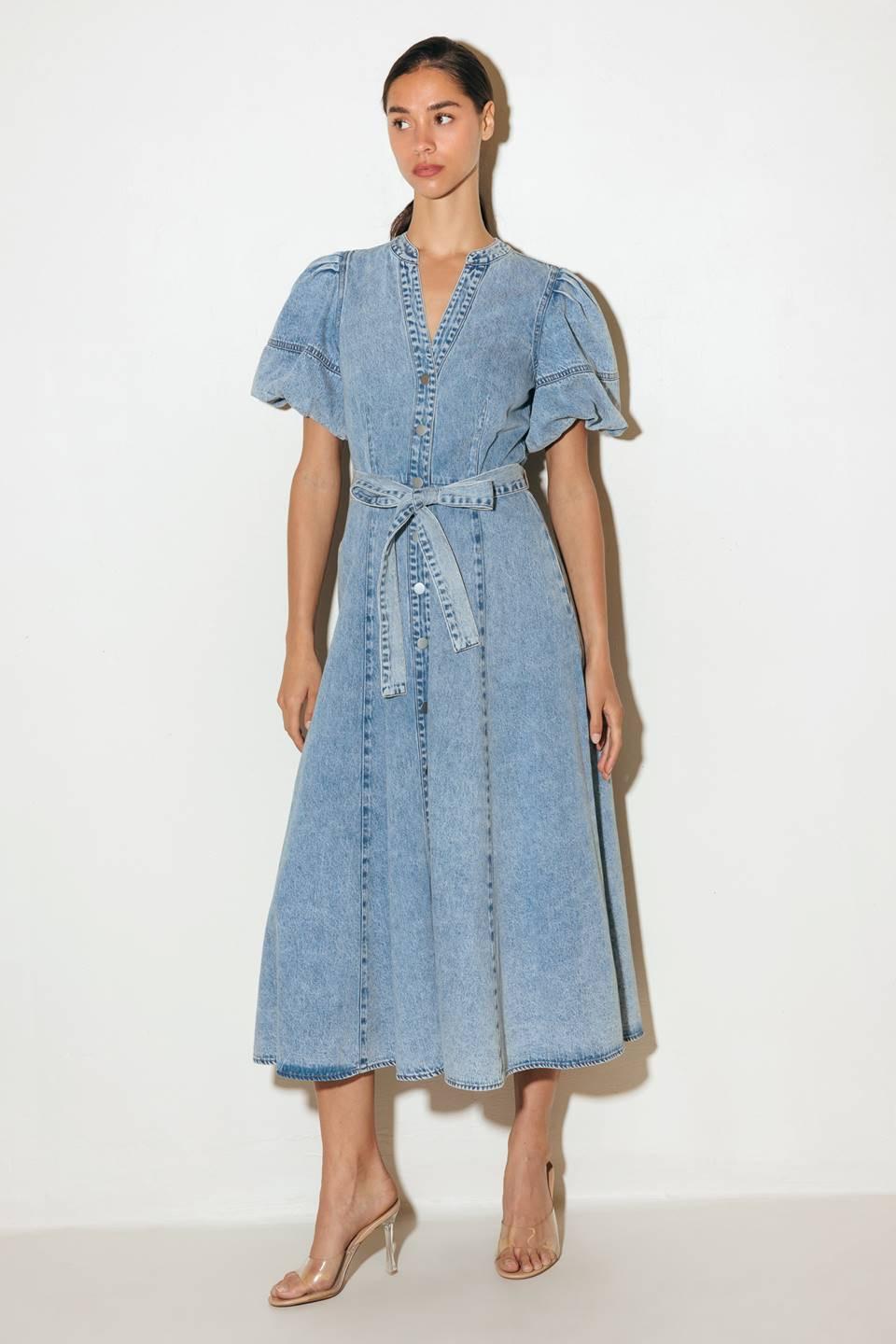 BAREFORM LIGHT DENIM MIDI DRESS