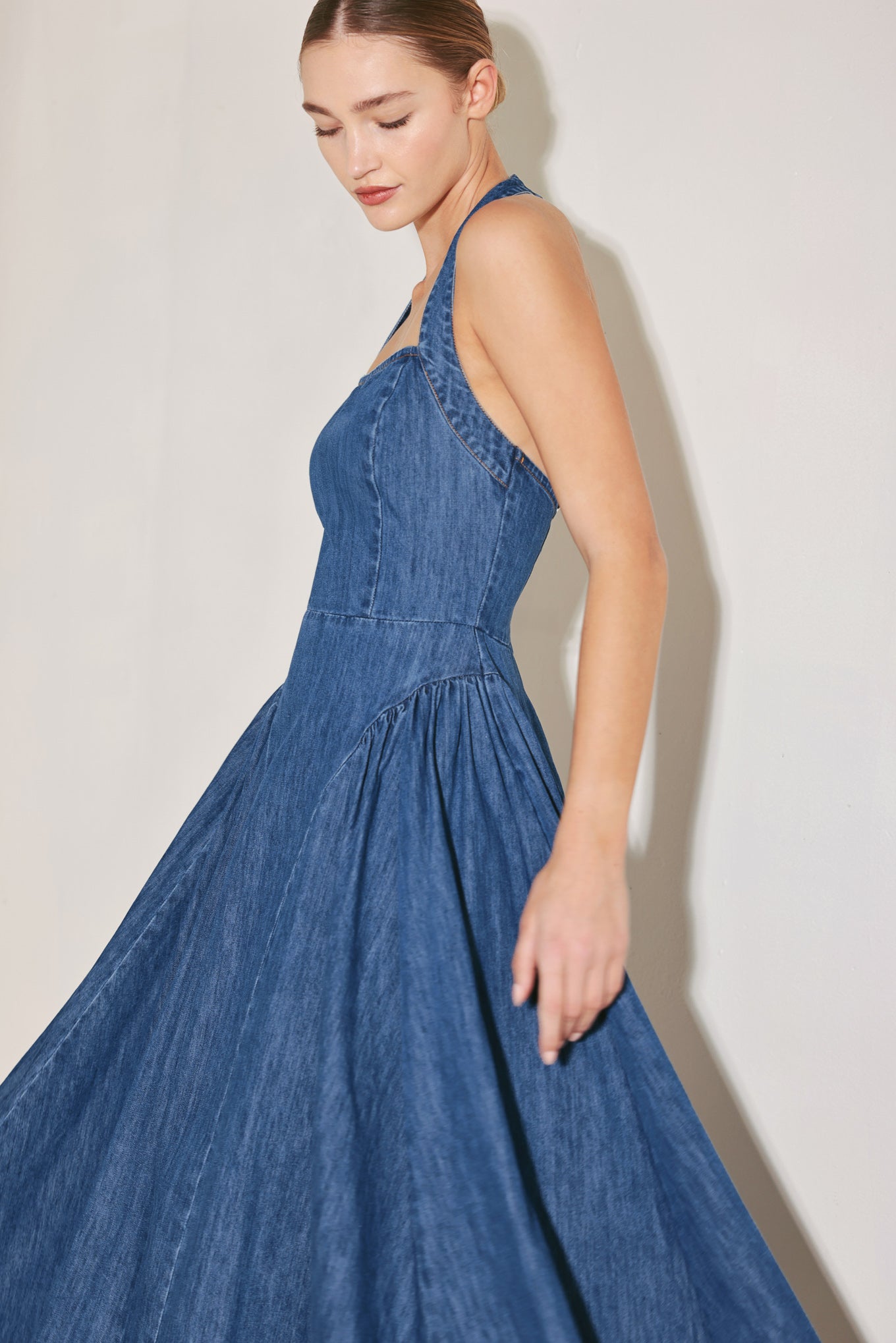 AMERICAN SUMMER NOTE DENIM MIDI DRESS