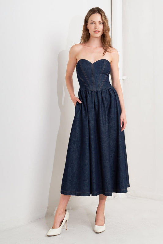 VINTAGE SIREN DENIM MIDI DRESS