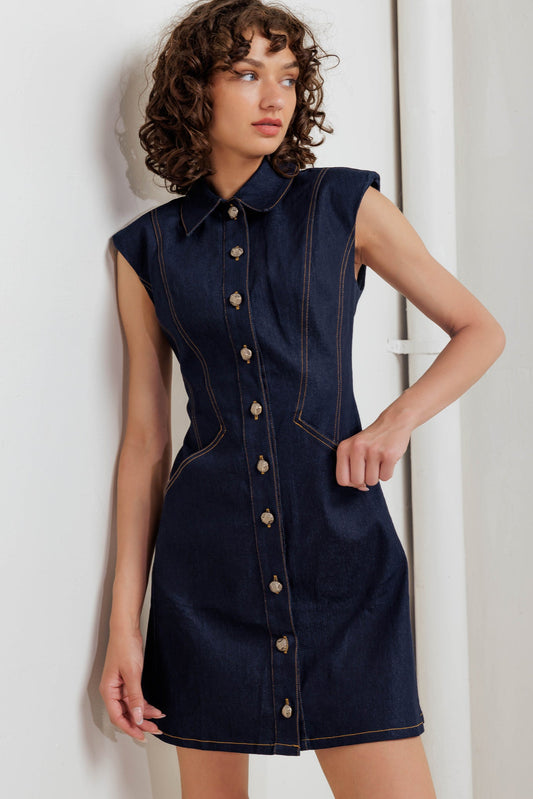 SLEEK CRAFT DENIM MINI DRESS