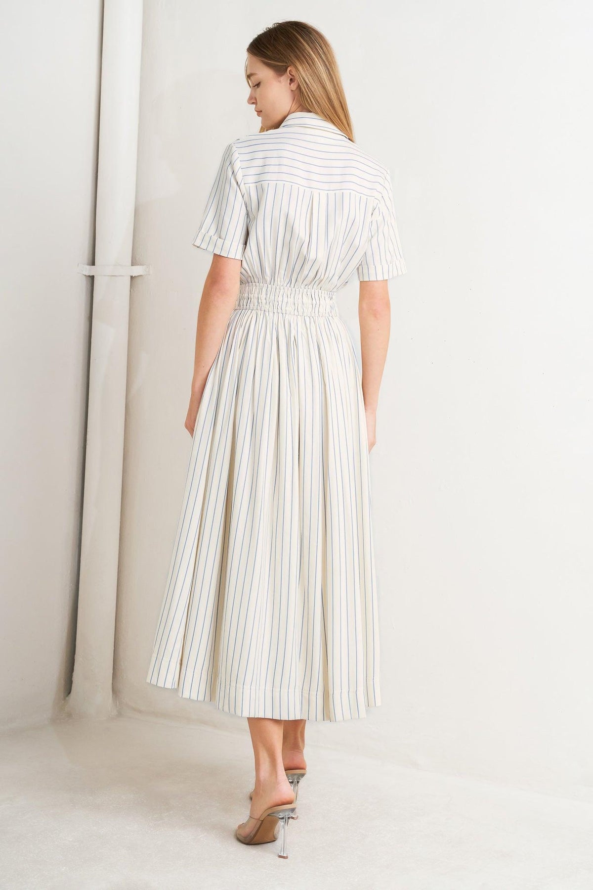 SUNDAY STRIPE WOVEN MIDI DRESS
