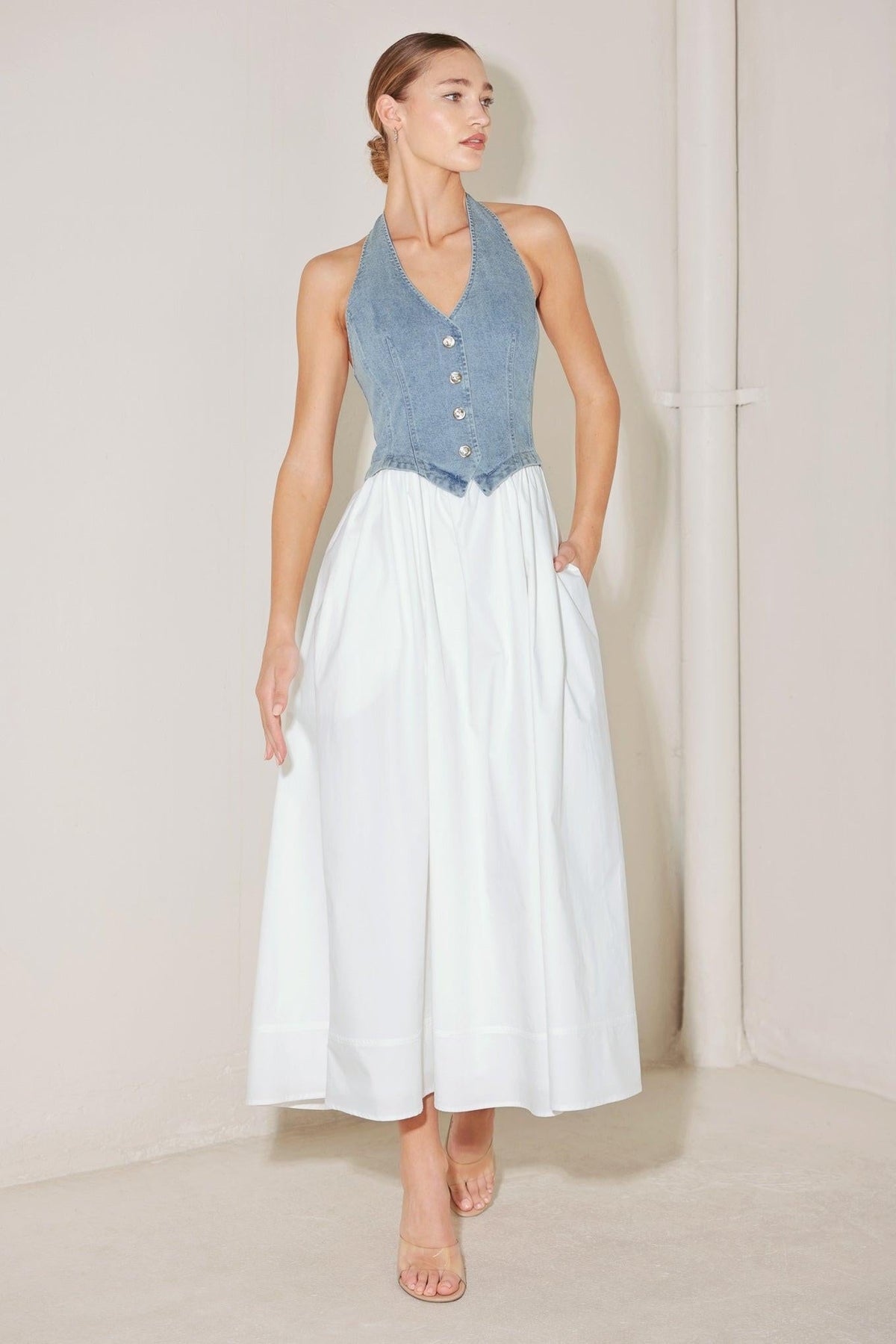 CITY TO COAST WOVEN MIDI DRESS