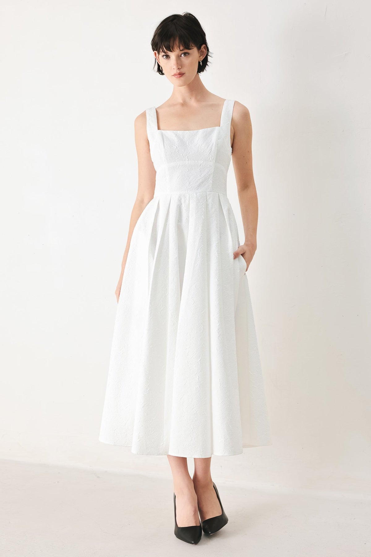 TIMELESS ROMANCE RED/WHITE FULL-SKIRT MIDI DRESS