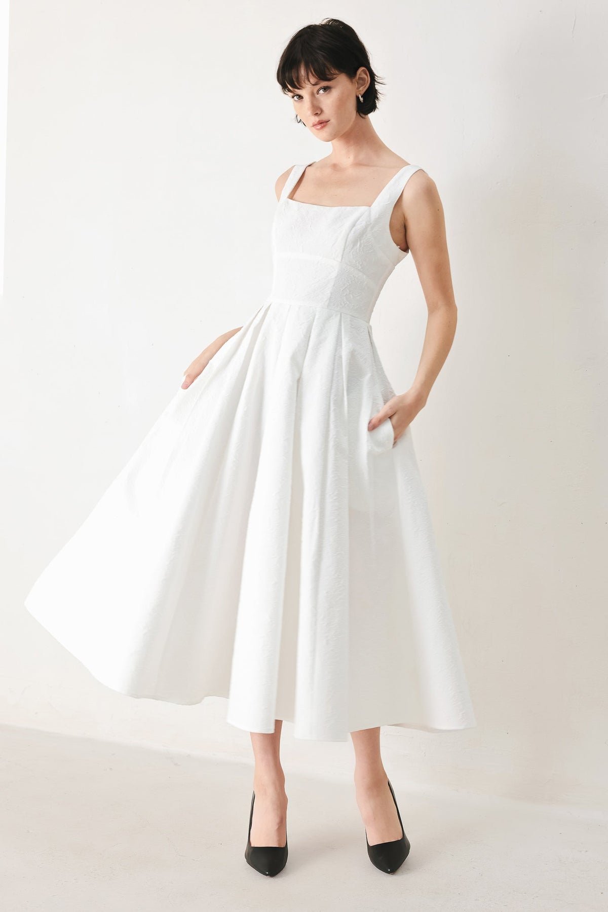TIMELESS ROMANCE RED/WHITE FULL-SKIRT MIDI DRESS