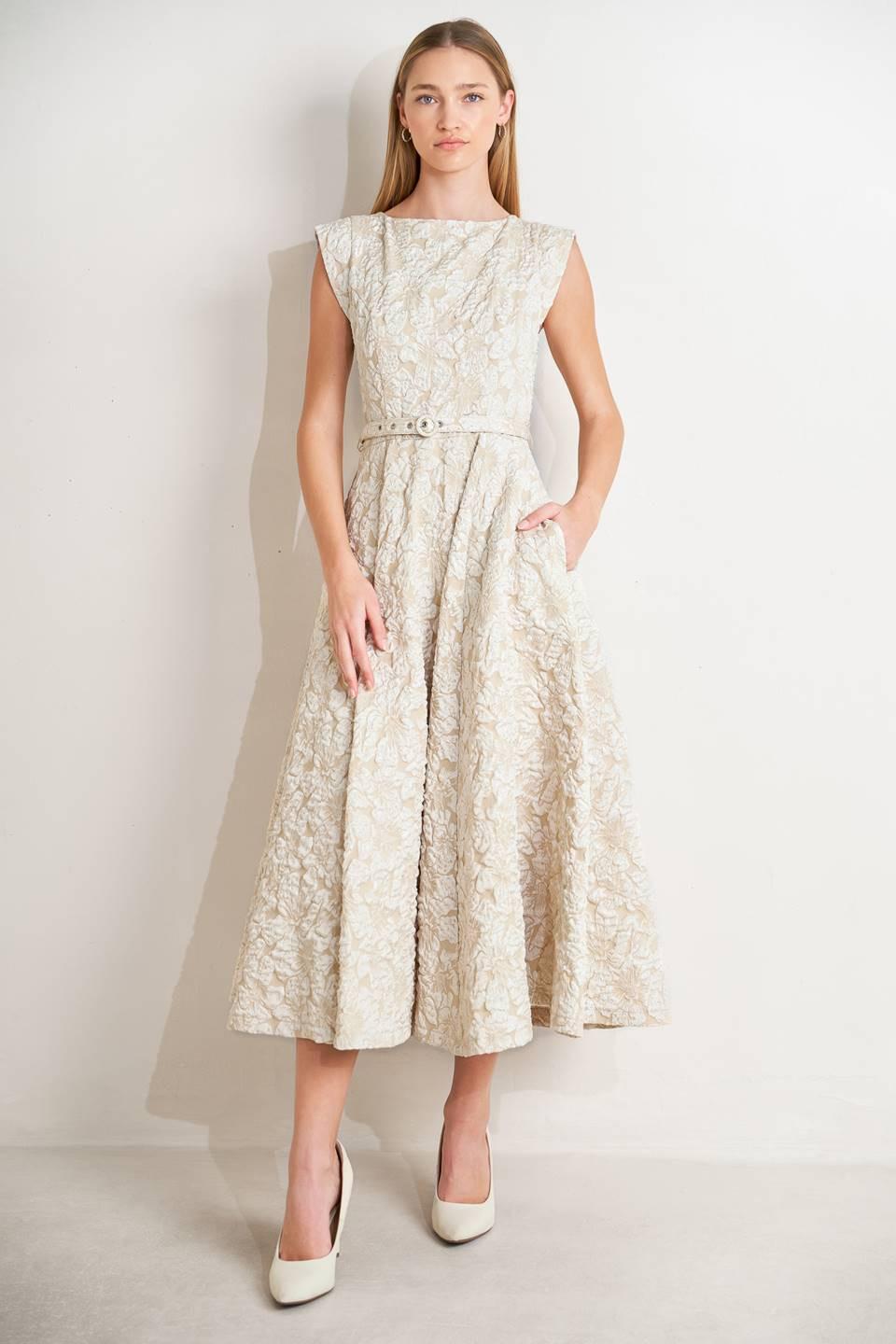 STATEMENT IN IVORY WOVEN MIDI DRESS