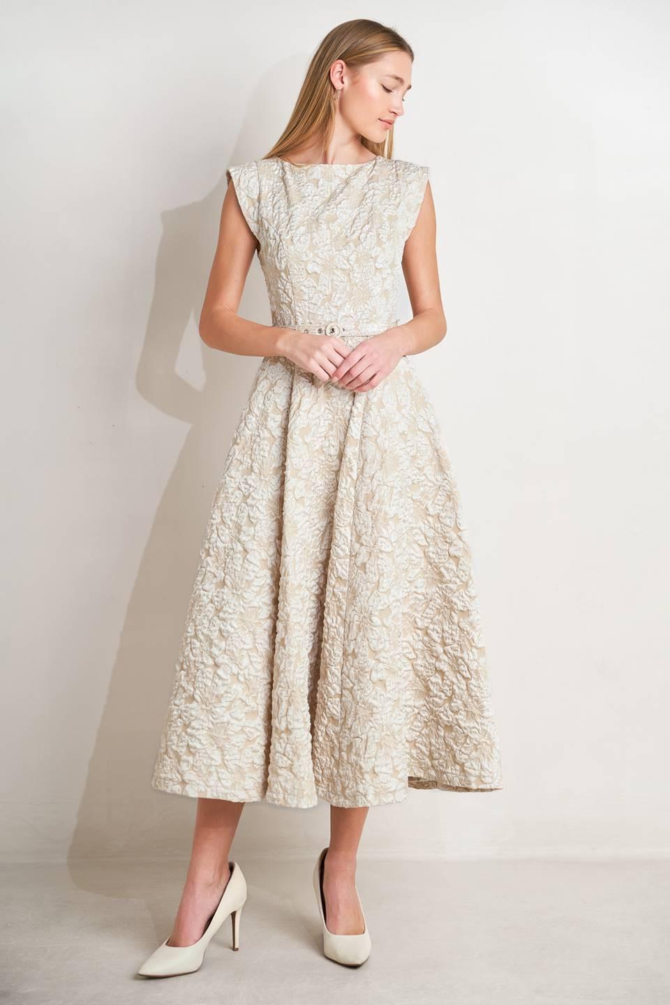 STATEMENT IN IVORY WOVEN MIDI DRESS