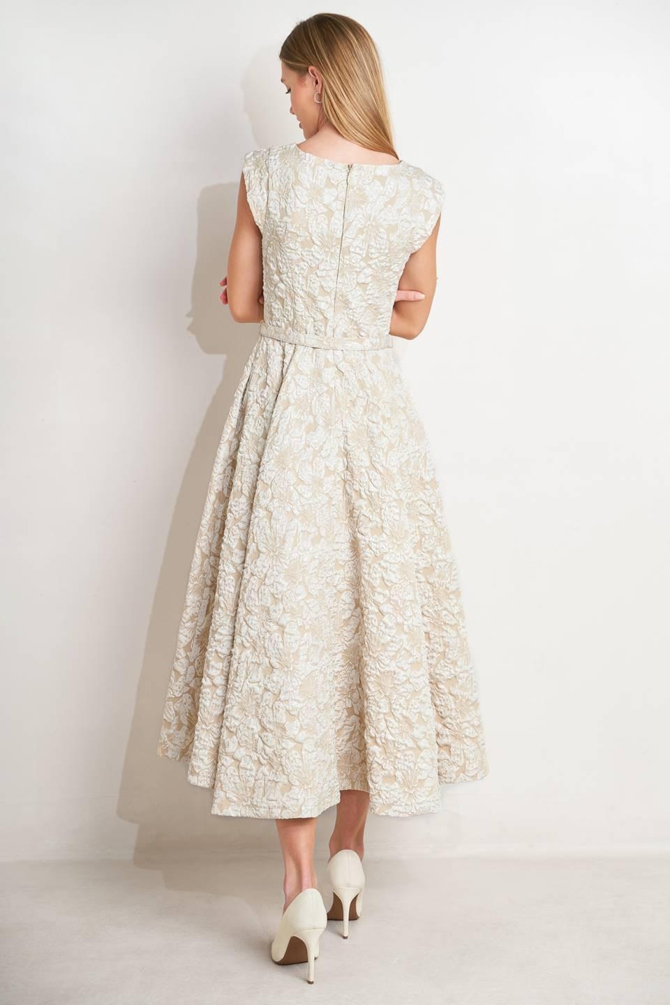 STATEMENT IN IVORY WOVEN MIDI DRESS