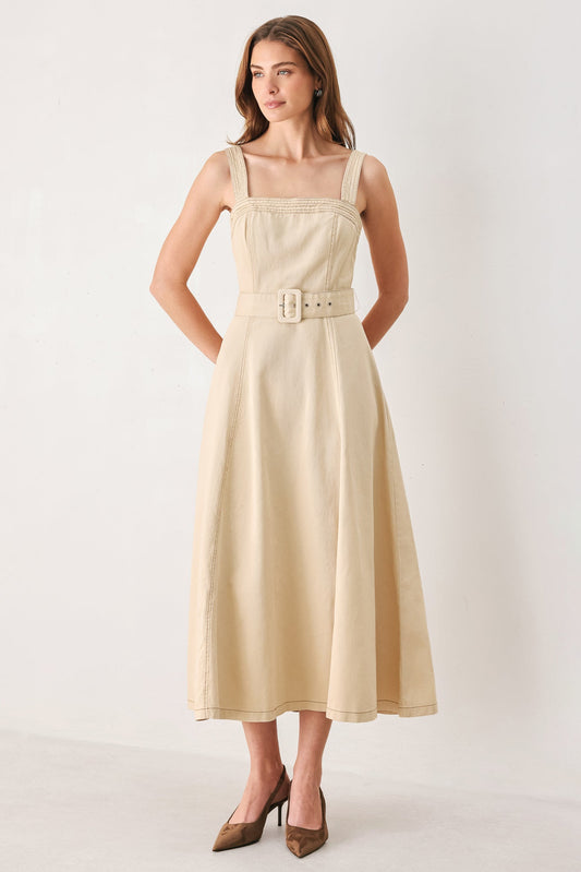 ELEVATED NEUTRAL WOVEN MIDI DRESS