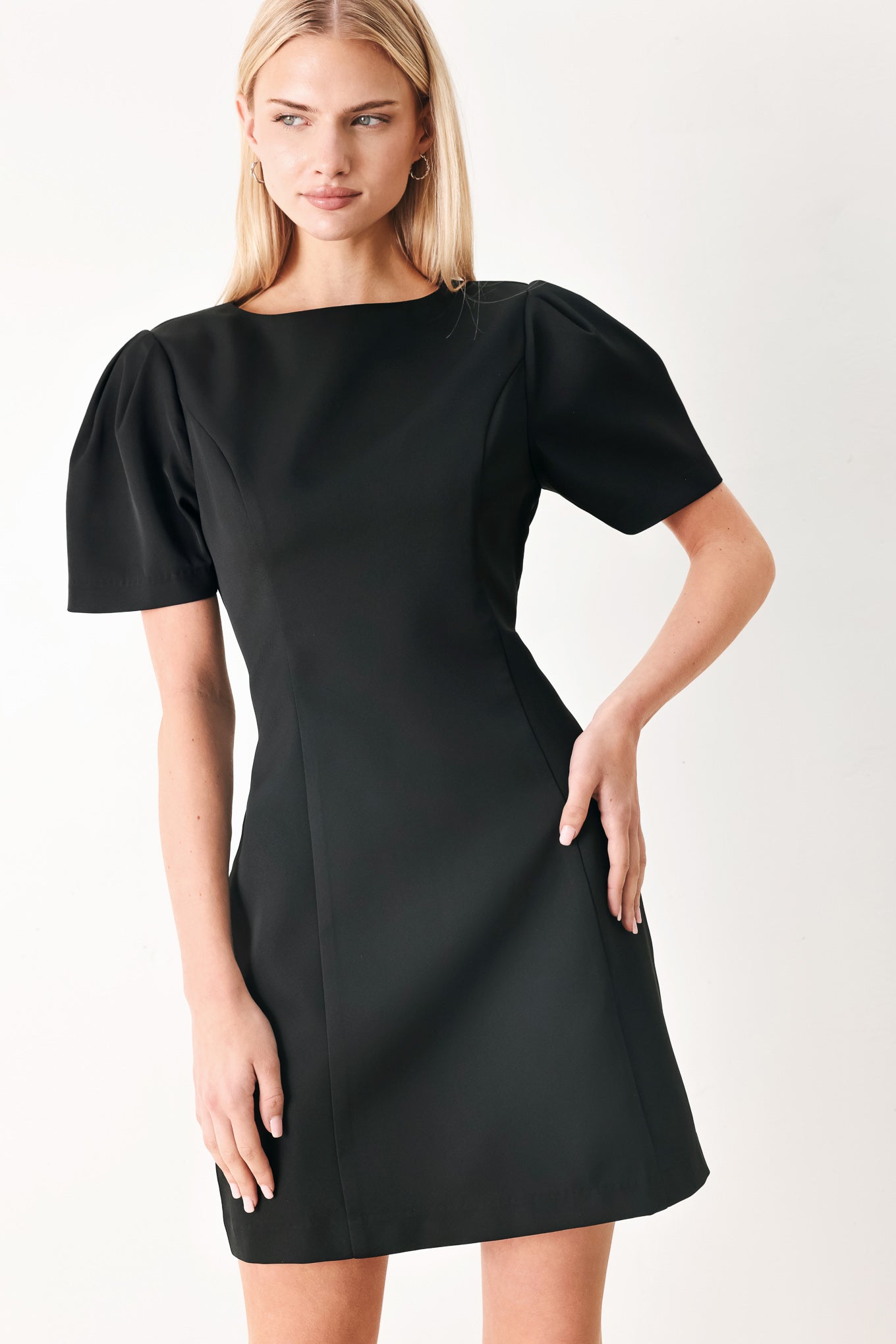 BLACK MIDNIGHT WOVEN MINI DRESS