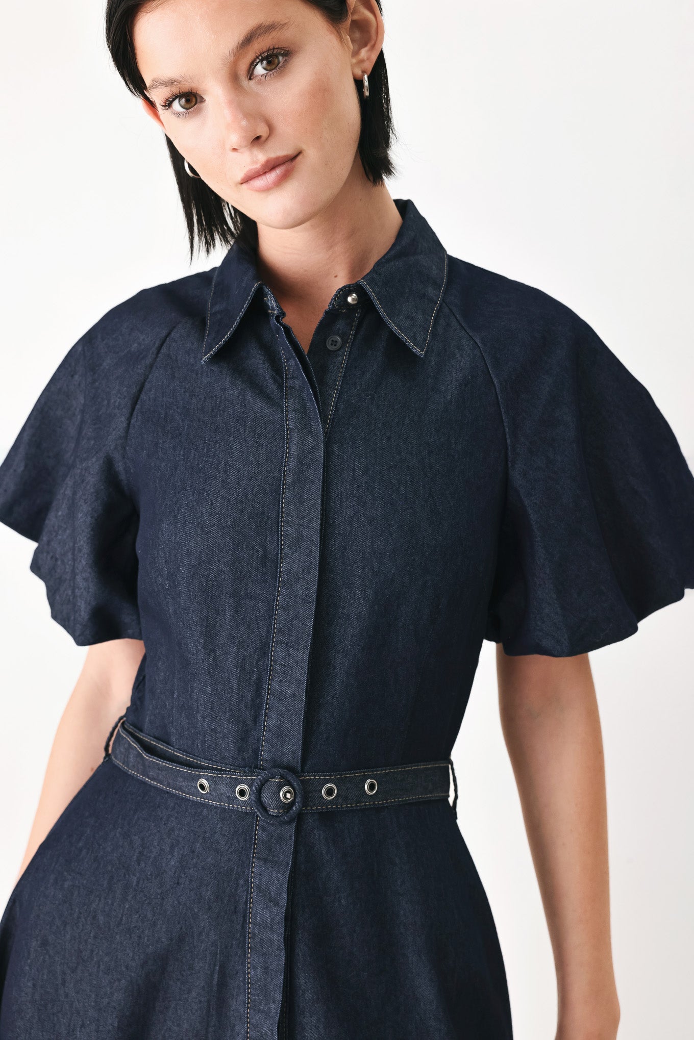 MIDNIGHT IN MANHATTAN DENIM MIDI DRESS