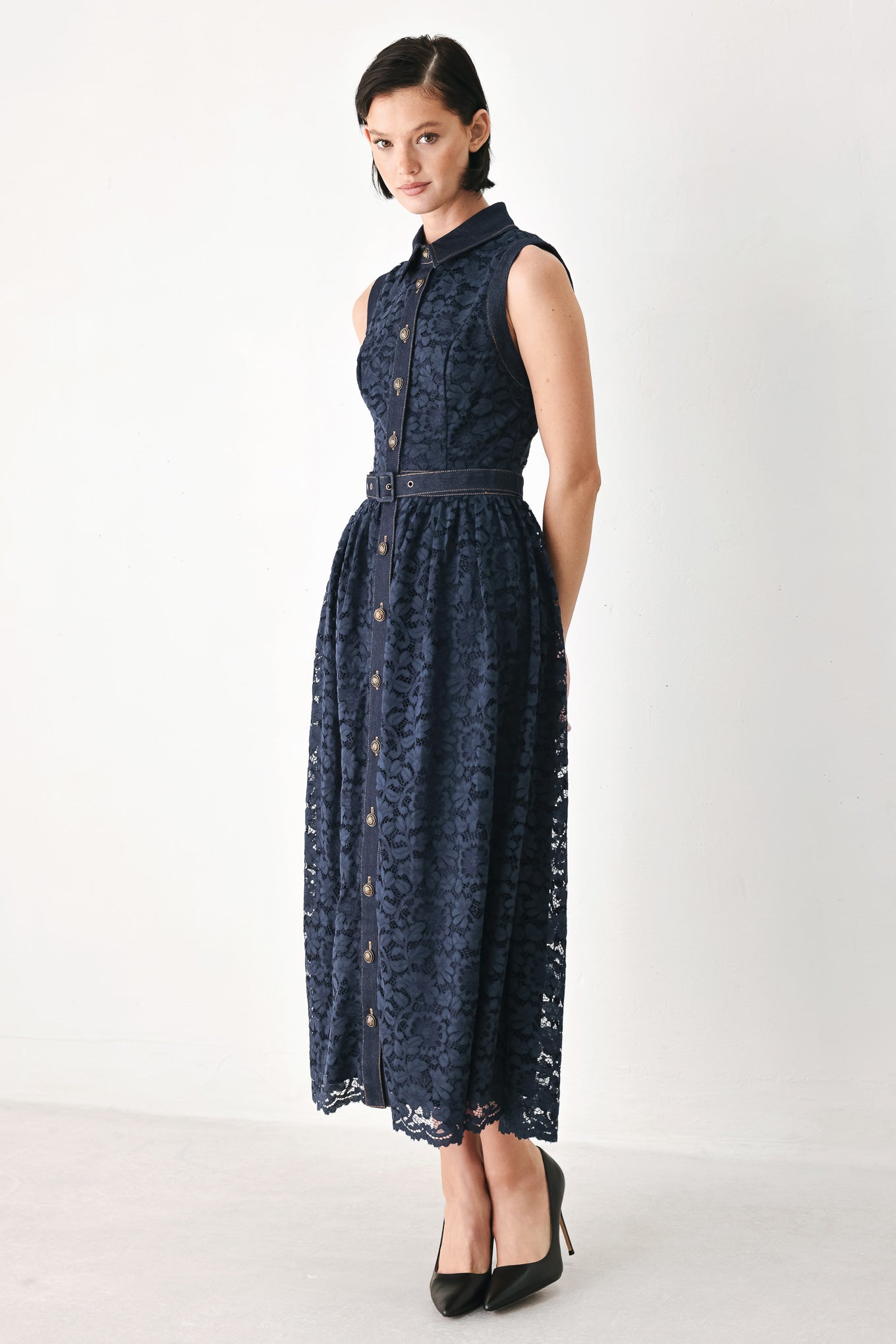 EVENING LACE CHAPTER WOVEN MIDI DRESS