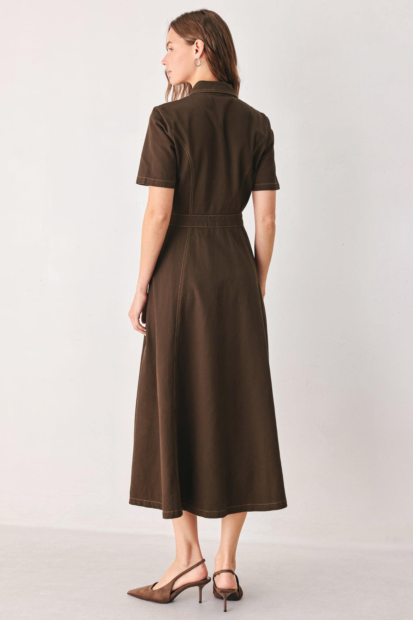 BARK BROWN VINTAGE WOVEN MIDI DRESS