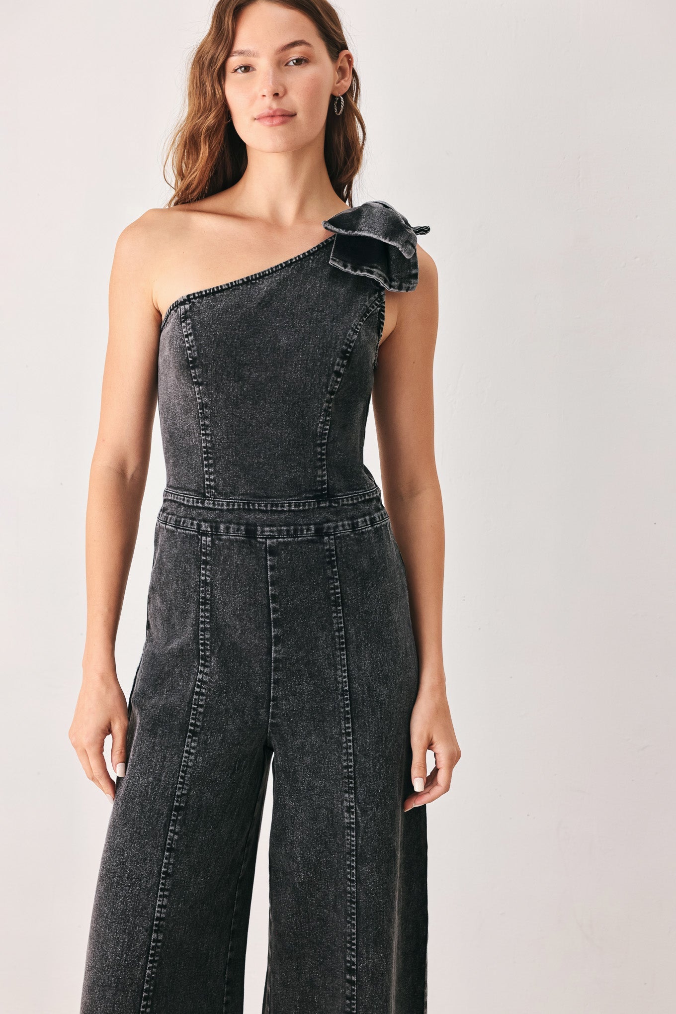 GRAPHITE PETAL EDGE DENIM JUMPSUIT