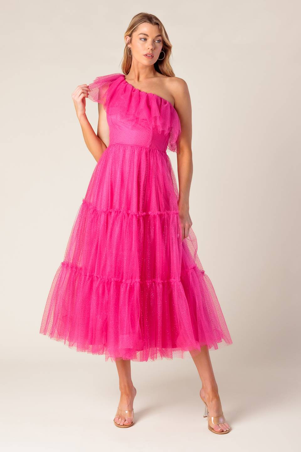 SOME FRESH AIR FUCHSIA TULLE MIDI DRESS