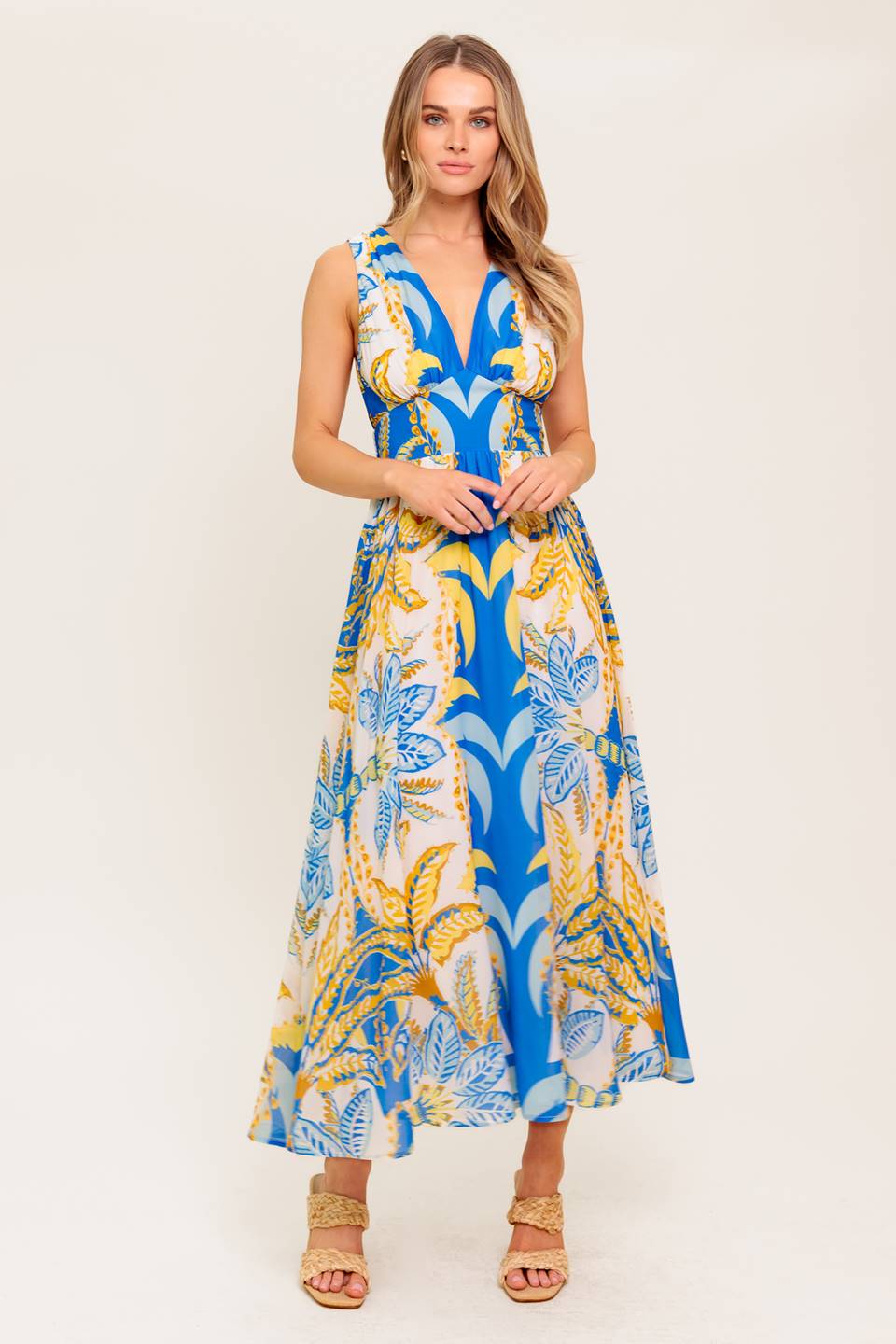 SOFT MEADOW BLUE WOVEN MIDI DRESS