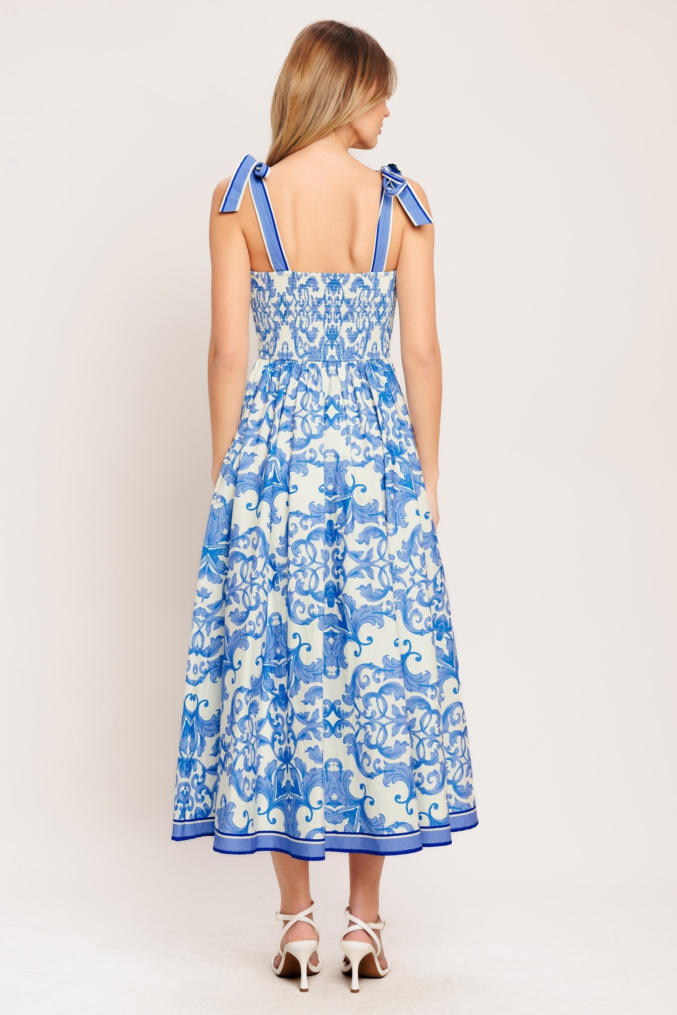 AZURE SCROLL WOVEN MIDI DRESS