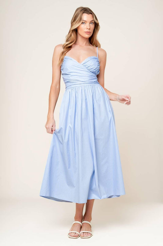 SUMMER INVITE PASTEL BLUE WOVEN MIDI DRESS