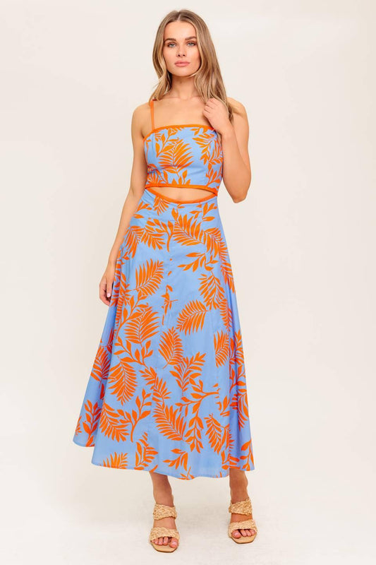 APRICOT SUNSET WOVEN MIDI DRESS