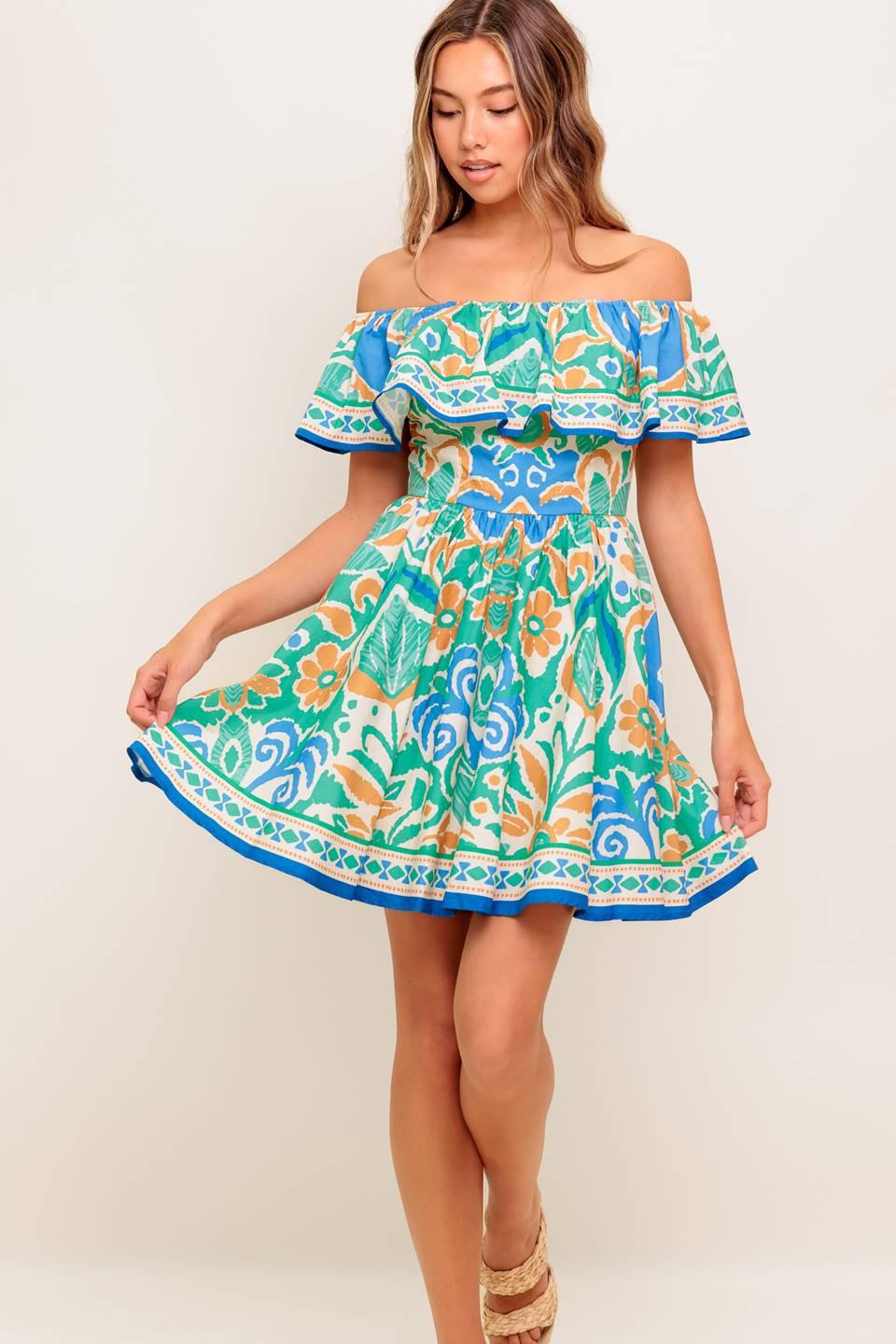 COASTAL LOVE SAGE BLUE WOVEN MINI DRESS