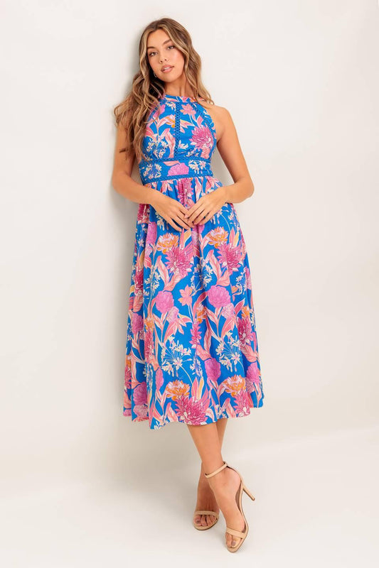 SUN-KISSED FLOWER WOVEN MIDI DRESS