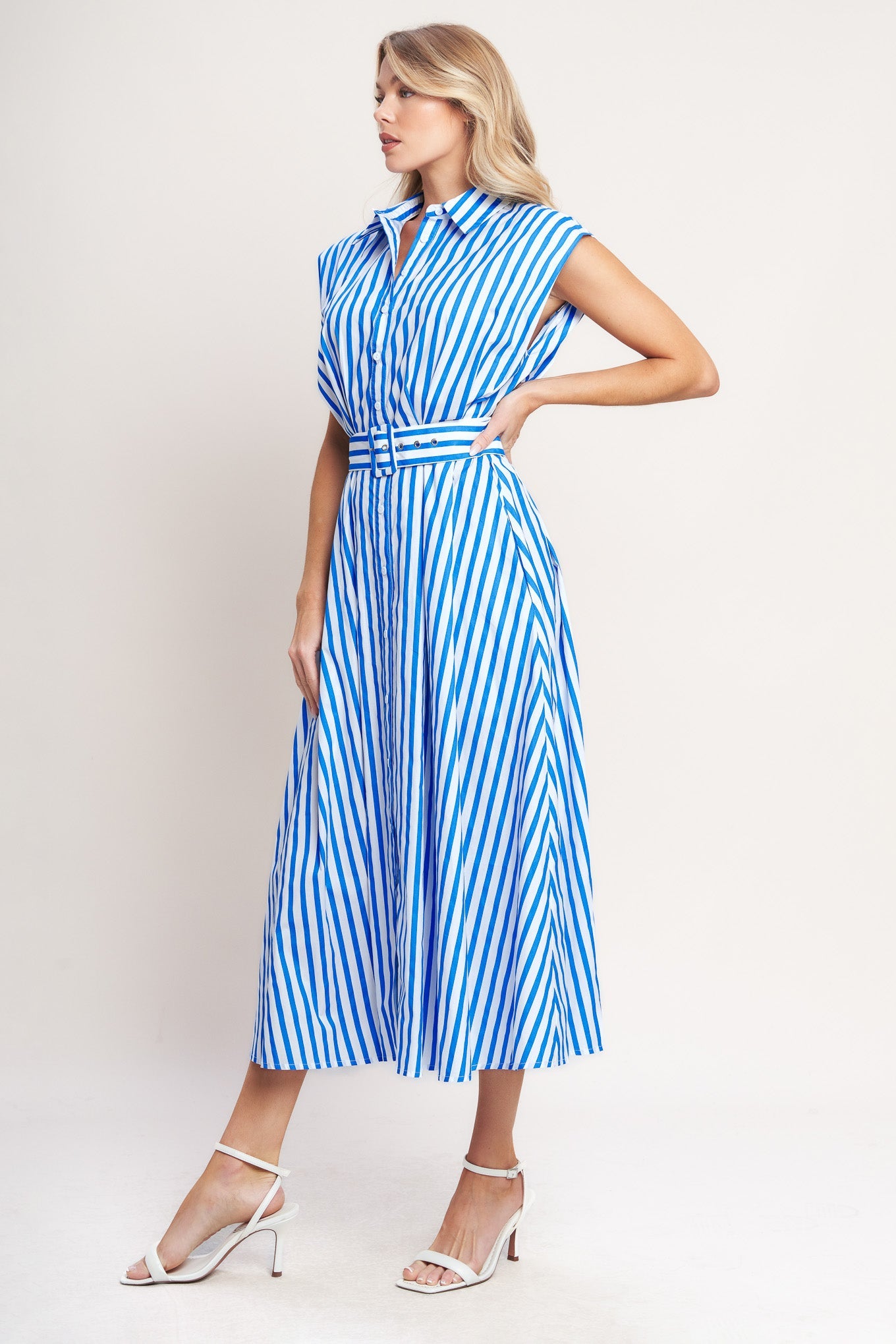 BISTRO STRIPE WOVEN MIDI DRESS