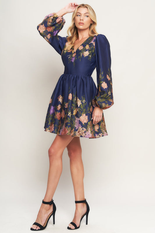 NOCTURNE IN BLOOM WOVEN MINI DRESS