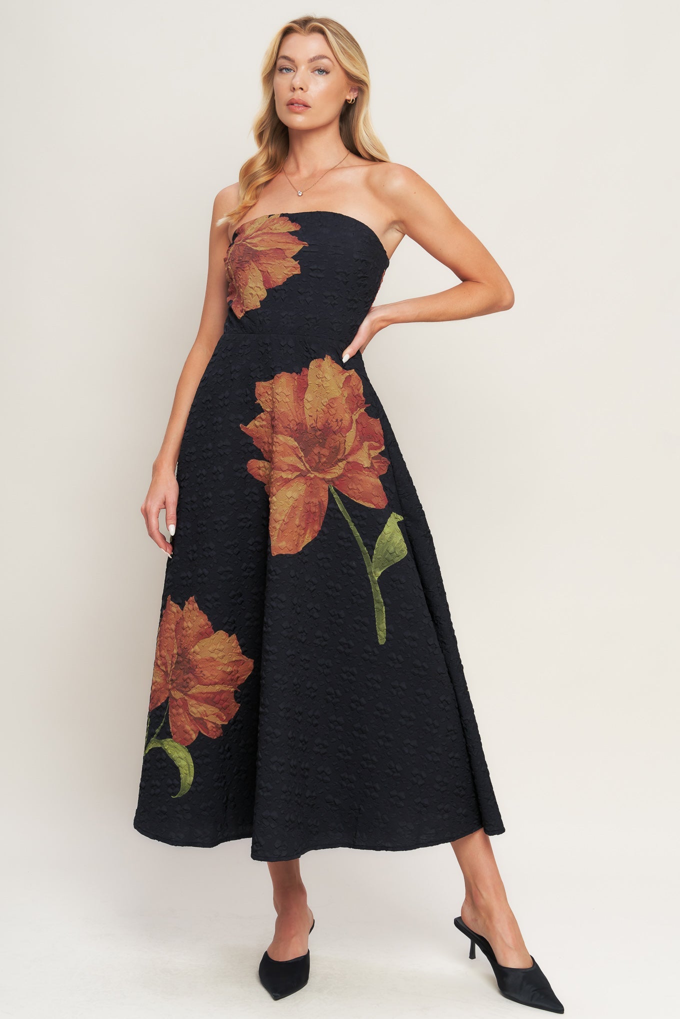 ART NOUVEAU BLOOM WOVEN MIDI DRESS