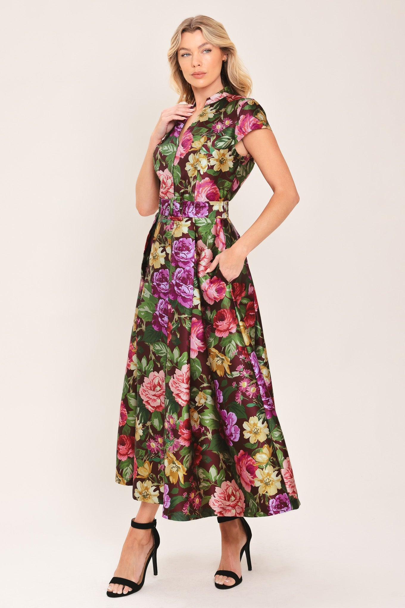 FRESH CANVAS FLORAL WOVEN MIDI DRESS