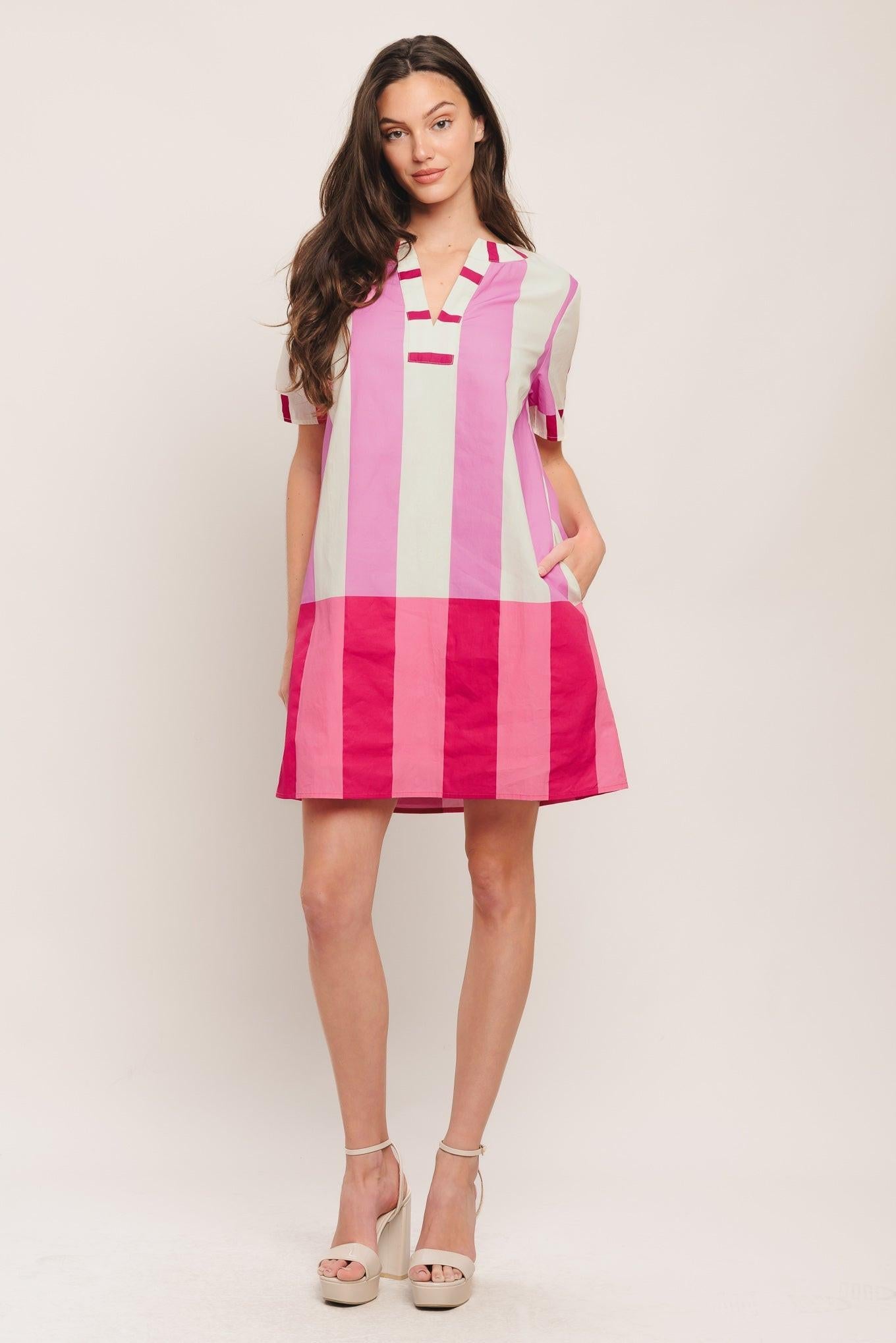 FRESH PINK WOVEN MINI DRESS