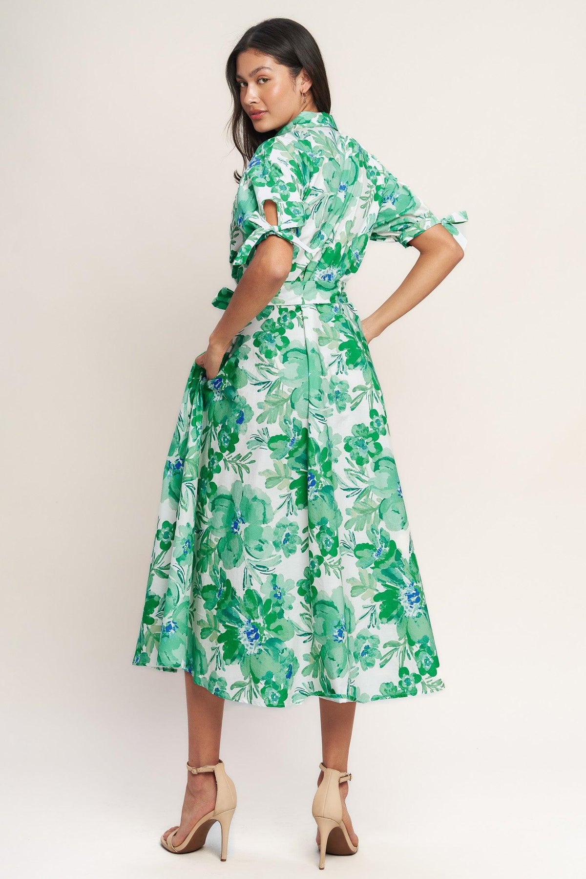 SIMPLY IN BLOOM WOVEN MIDI SHIRT DRESS