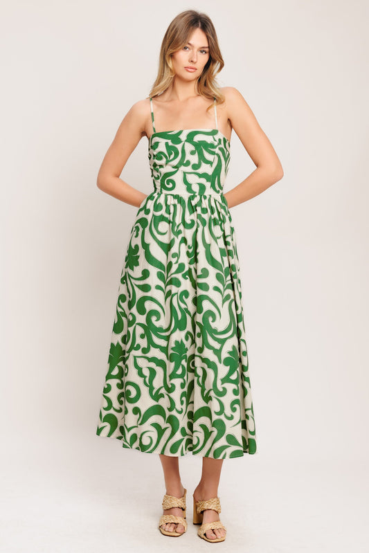 ART NOUVEAU FLORAL WOVEN MIDI DRESS