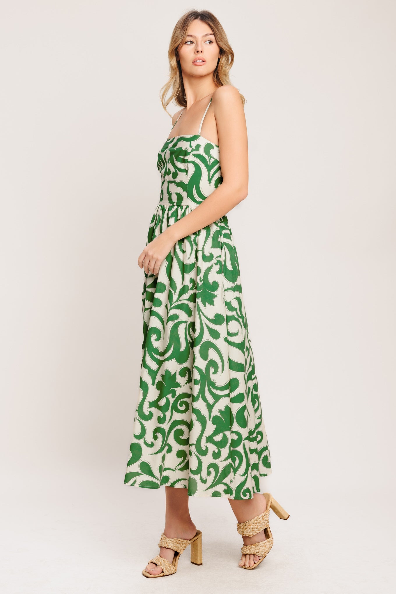 ART NOUVEAU FLORAL WOVEN MIDI DRESS
