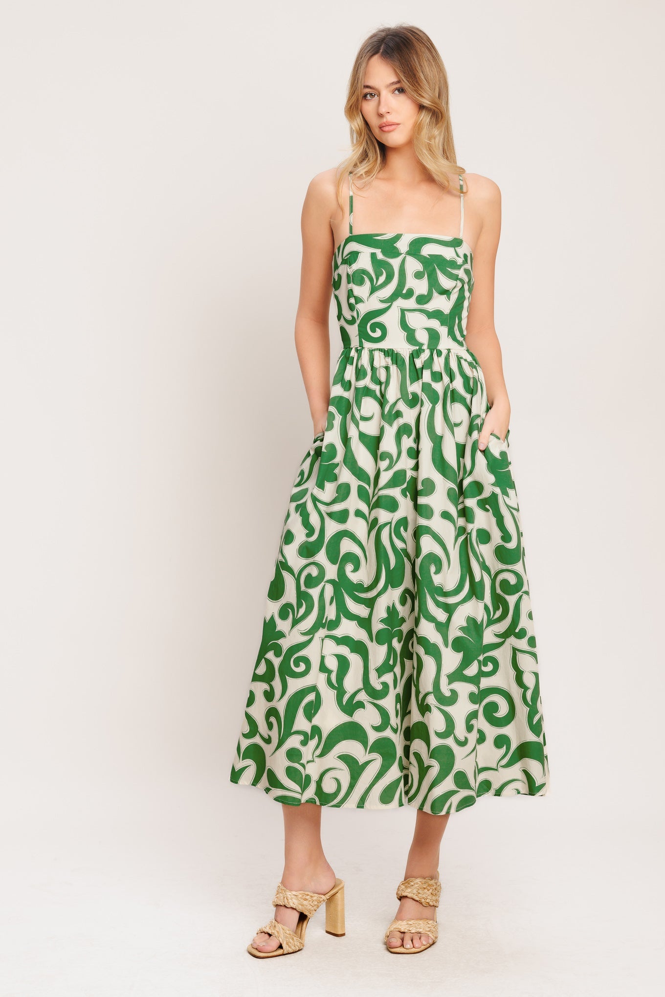 ART NOUVEAU FLORAL WOVEN MIDI DRESS