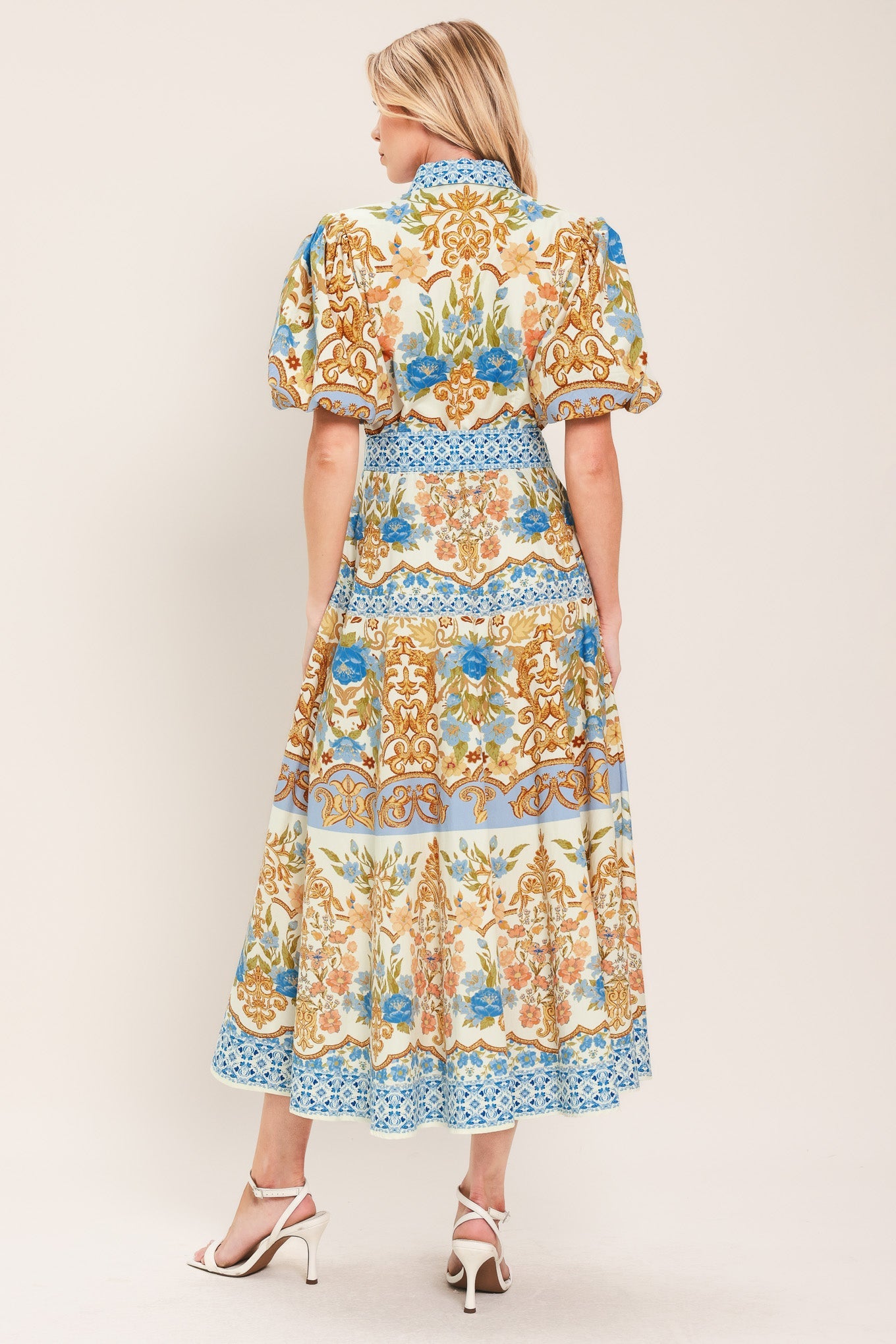 ROYAL GARDEN SOIREE WOVEN MIDI SHIRT DRESS