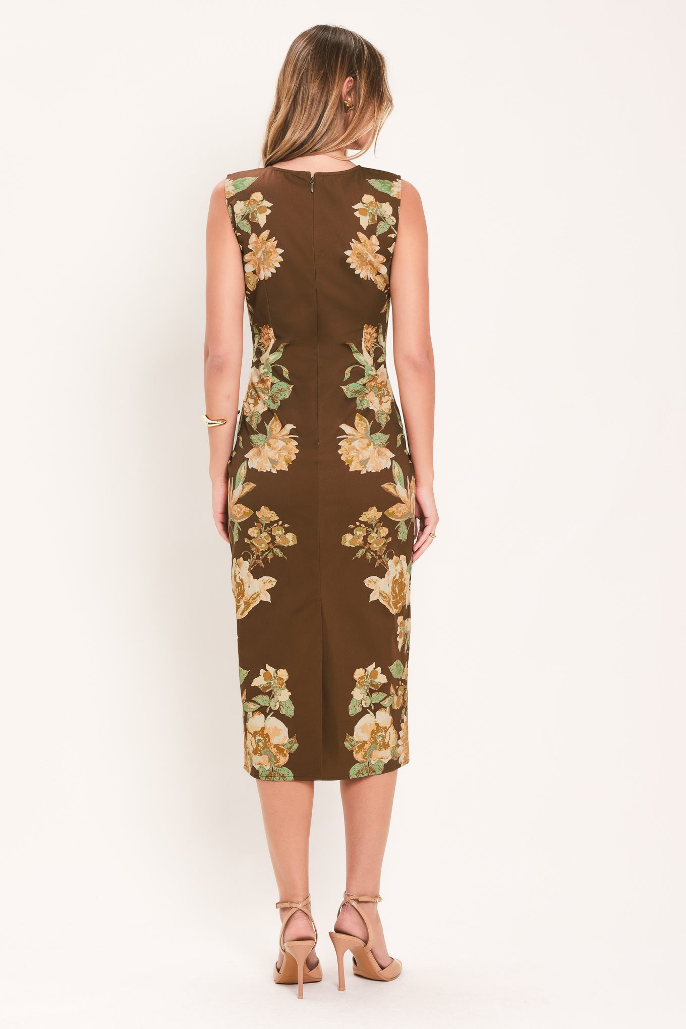 SEPIA FLORA SCULPTURE WOVEN MIDI DRESS