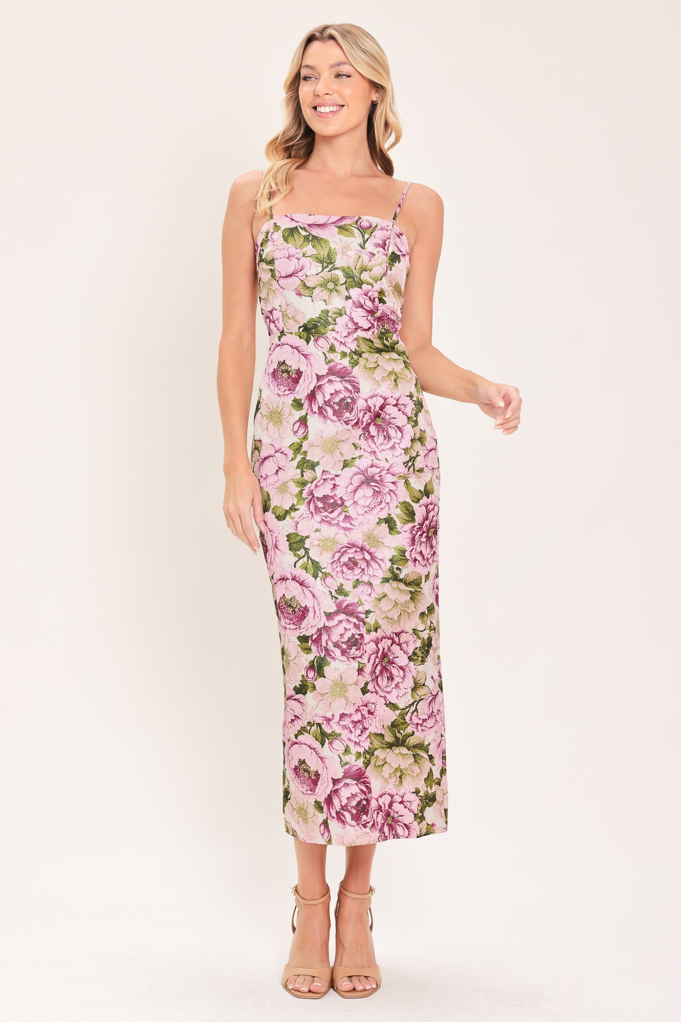 POWDER PETAL POISE JACQUARD WOVEN COLUMN DRESS