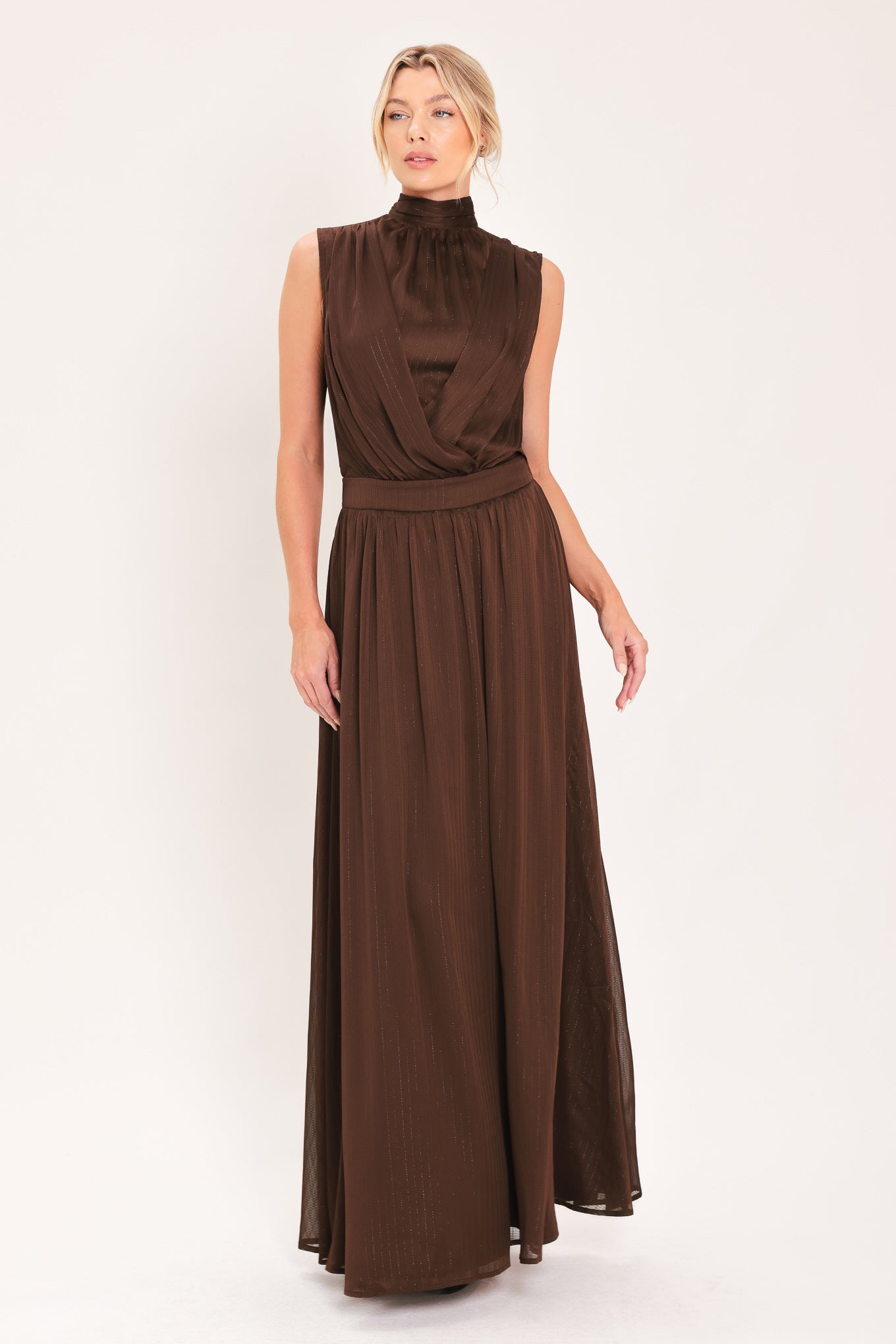 ESPRESSO GATHERED GLOW WOVEN MAXI DRESS