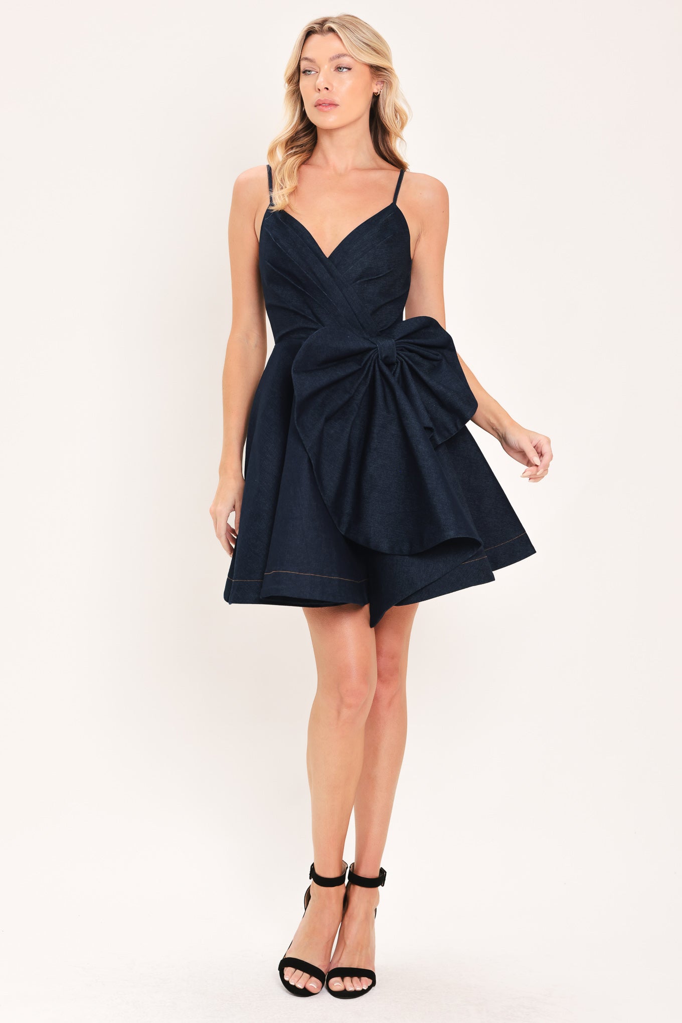 DEEP BLUE CELEBRATION DENIM MINI DRESS