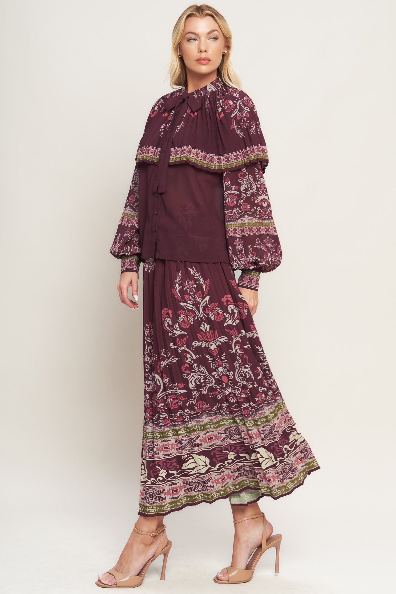 AZTEC CHERRY WOVEN MIDI SKIRT